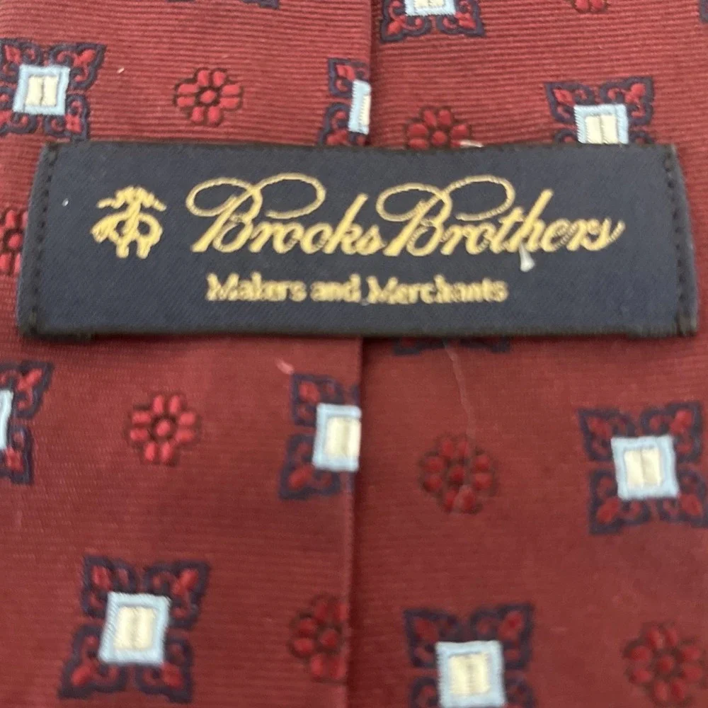 Brooks Brothers Makers Merchants Burgundy Blue Tie Geometric Floral‎ 58 1/2